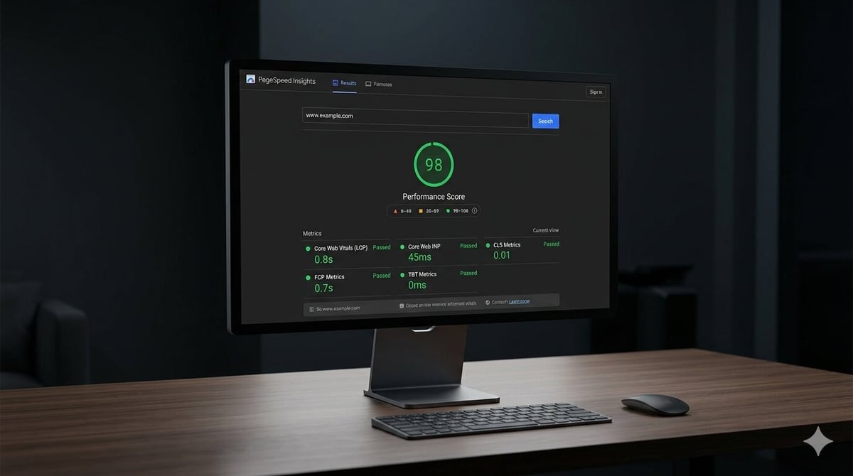 Wynik PageSpeed Insights pokazujący Core Web Vitals